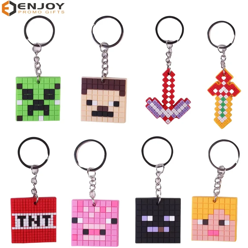 New pattern PVC rubber DIY promotional gift key chains Wholesale cartoon My world key ring custom Design School bag pendant