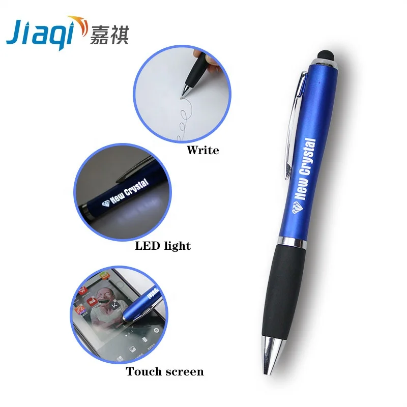 Custom promotional gift multi-function advertising logo LED light up pen with stylus