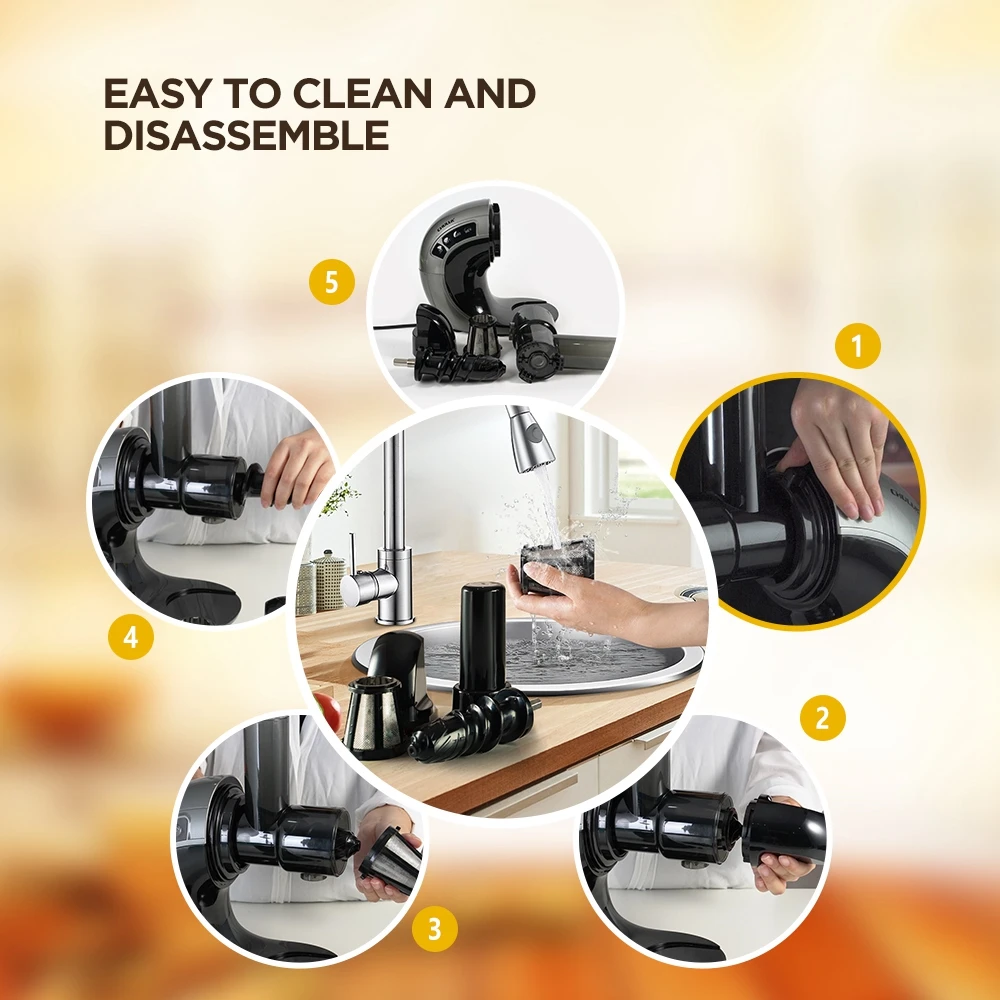 Juicer Machines Slow Easy to Clean BPA-Free Quiet Motor Reverse Function & Cold Press