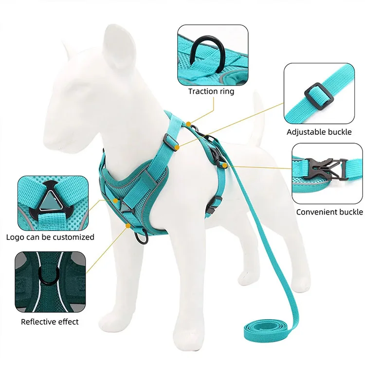 Dog Harness with 150cm Nylon Pets Leash Set No Pull No Choke Dog Vest Adjustable Reflective Breathable for Dogs