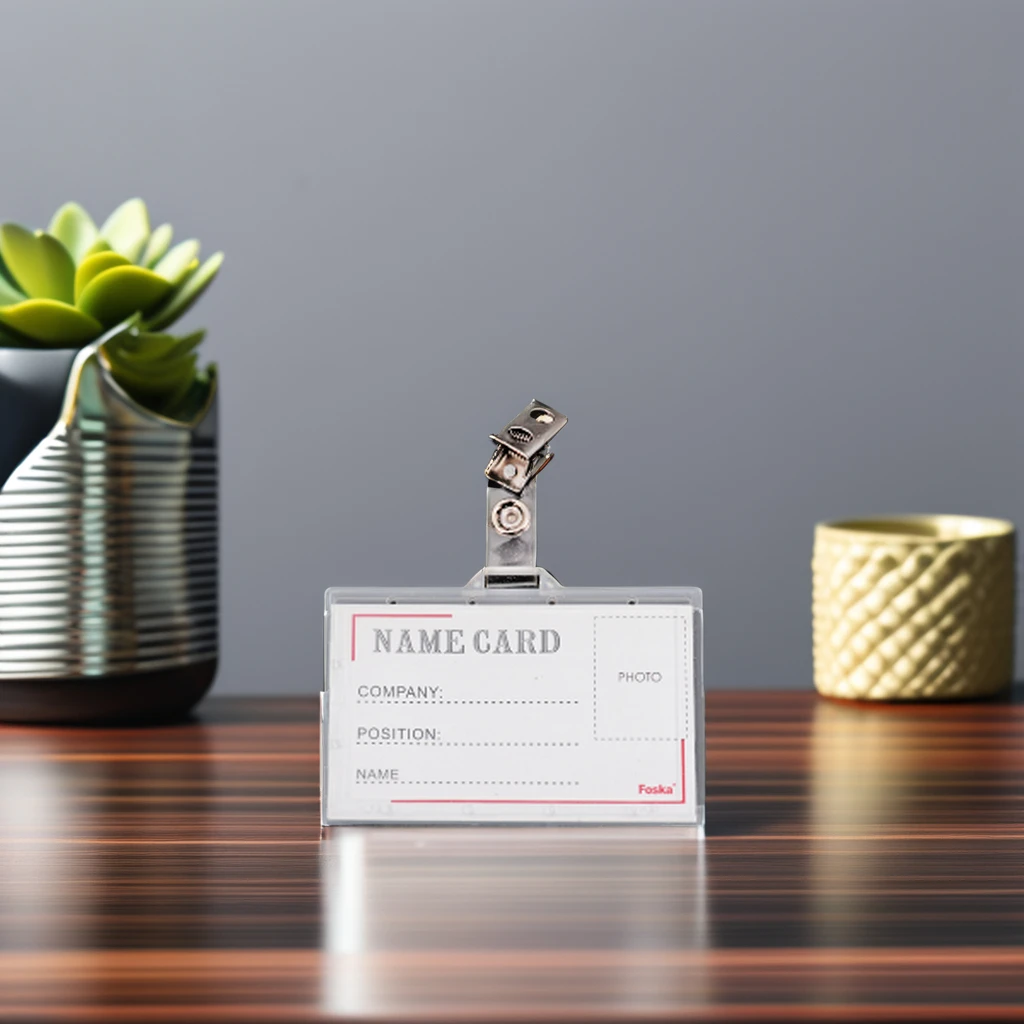 Foska Popular Clear Hard Plastic Id Badge holder PP Transparent Name Tag Badge Holder with metal Clips