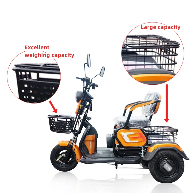 2023 500W Adult Tricycle Electric  With Passenger Seat 3 Wheels And 3 Seats Excellent Appearance Electric Tricycle Bicycle