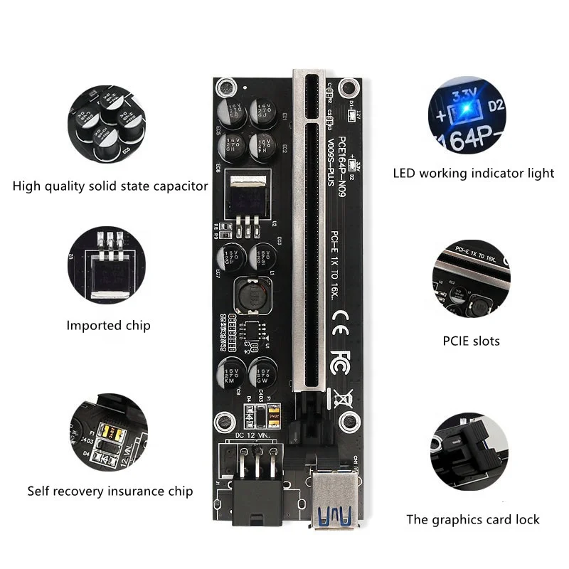 PCI-E Riser VER009s plus pci-e 1x to 16x usb 3 0 riser Extender PCI Express 009s с 8