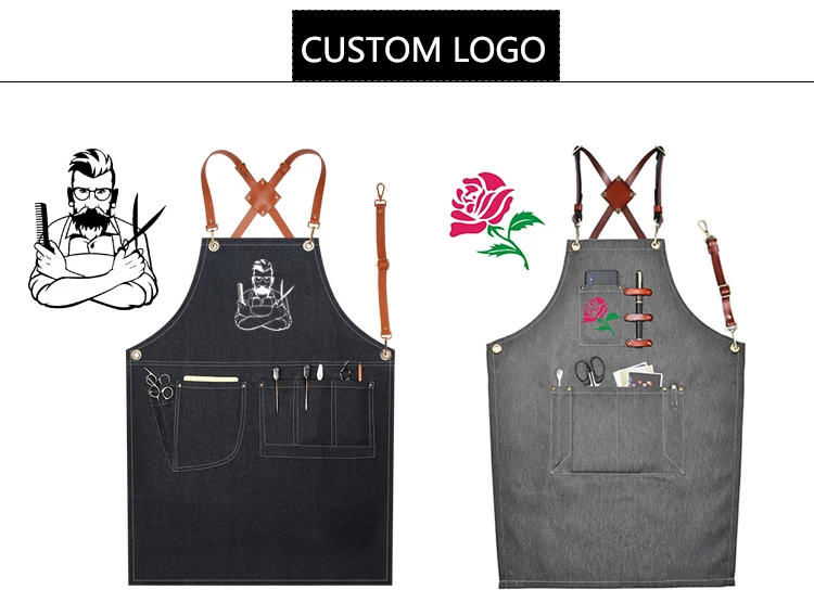 High Quality Black Nail Tech Workshop Garden Apron Cosmetologist Hairdresser Denim Apron