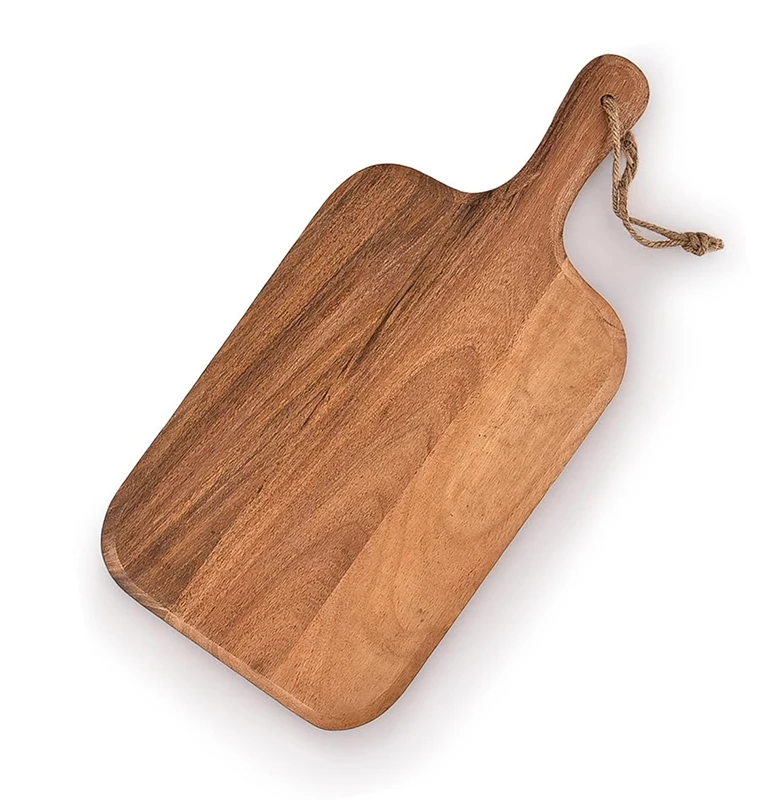 Rounded Edges Natural Acacia Wood Rectangle Cutting Board for Meat Cheese Bread and Vegetables with Grip Handle