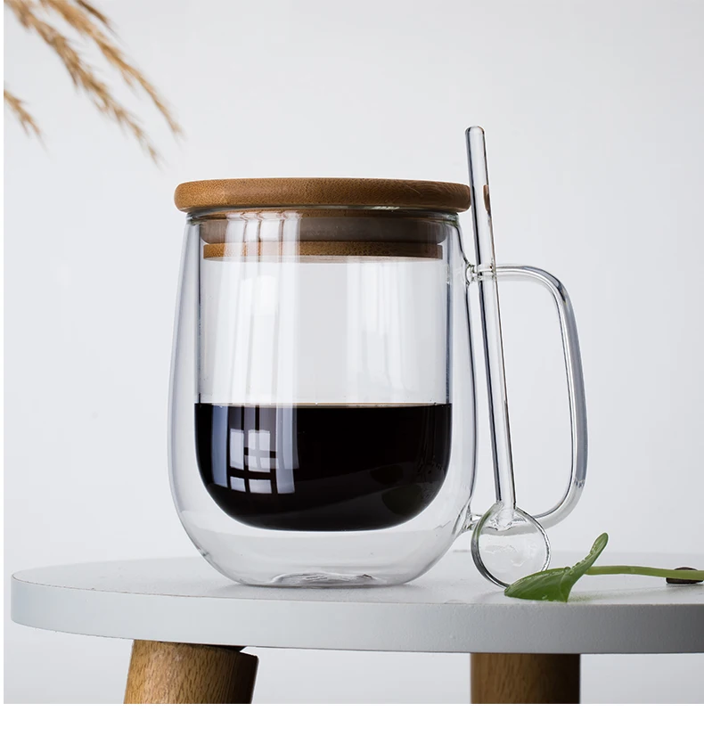 Прозрачная Двухстенная стеклянная чашка с ручкой большая емкость