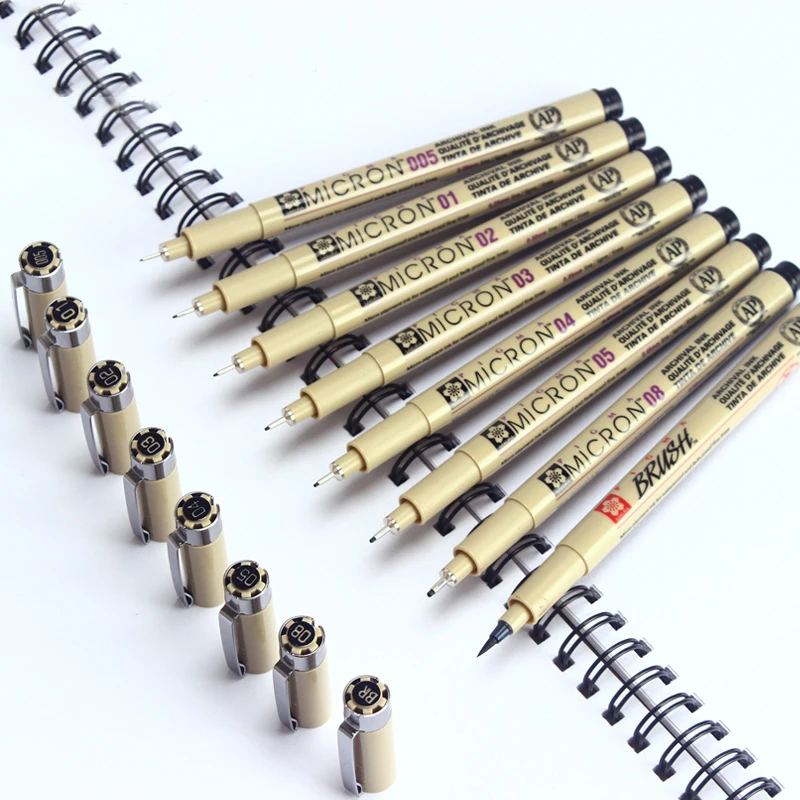  Одиночная продажа sakura 9 разных размеров Черная пигментная игла ручка pigma micron Fineliner для