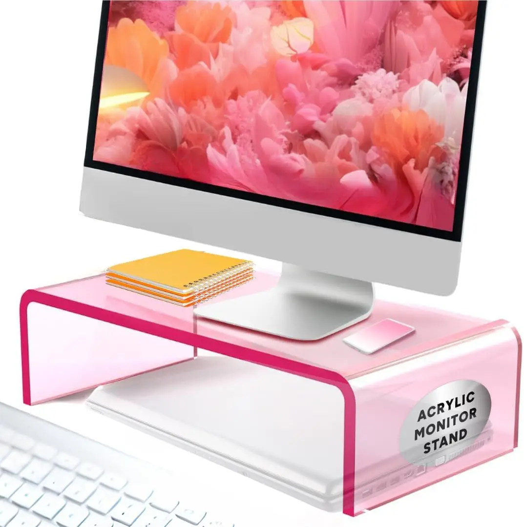 Premium Quality Crystal Pink Acrylic Laptop Stand Monitor Stand For Desk