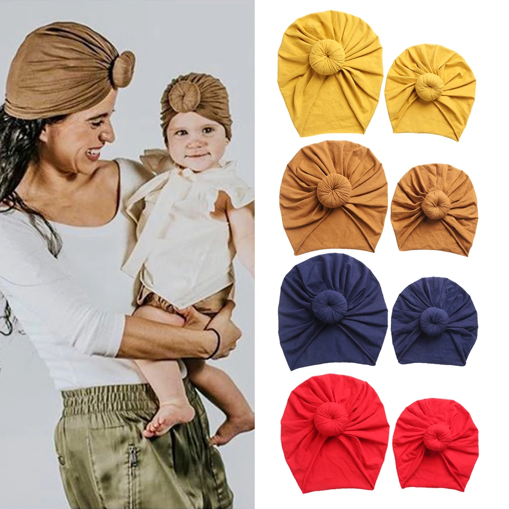 Wholesale Soft Mommy And Me Donut Turban Set Candy Color High Stretch Elastic Baby Turban Parent-Child Suit