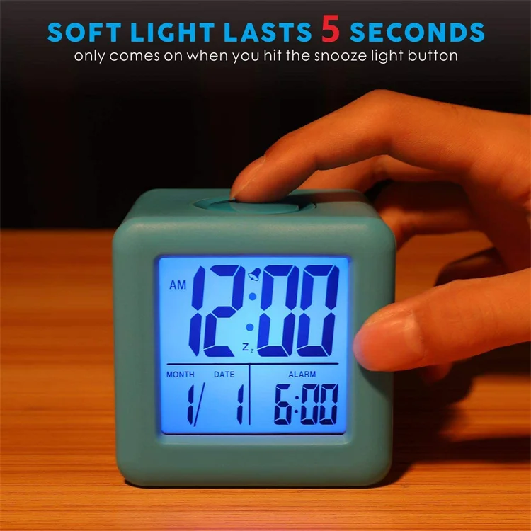 soft cube lcd alarm clock with smart light for Bedroom Kitchen
