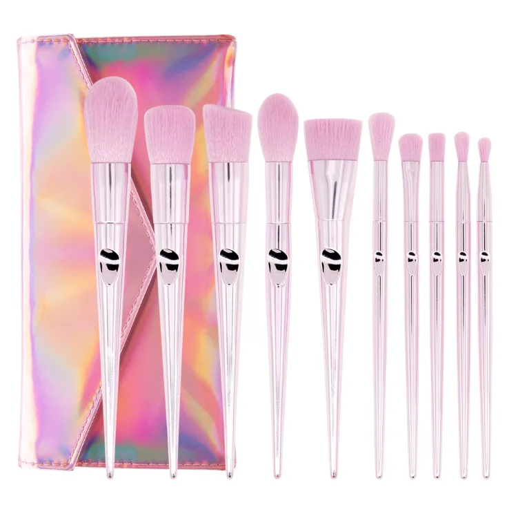 
10 Pcs Portable Aluminum Handle Makeup Brushes For Pink Laser Bag Thumb Makeup Kit 