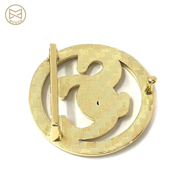 Factory Supply Gold Round Logo Hollowed Custom Brand Name Metal Belt Buckle