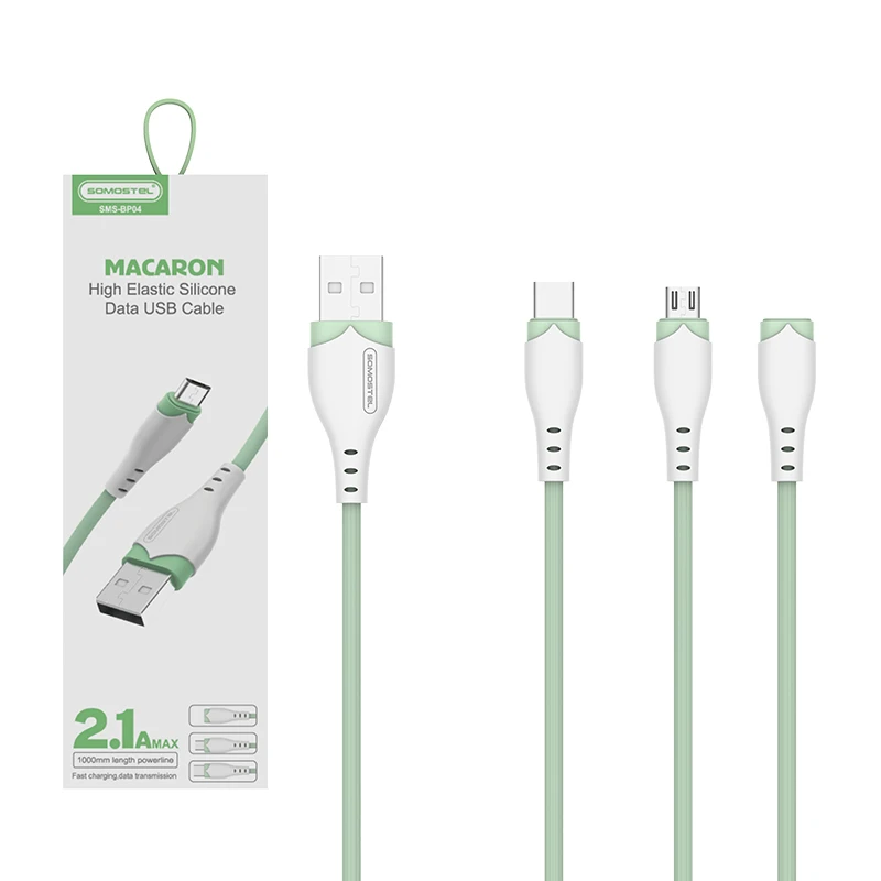 SOMOSTEL Stock Mobile USB Cable SMS-BP04 Type C Micro V8 IPH Port Phone Charge Cable for iphone/Android