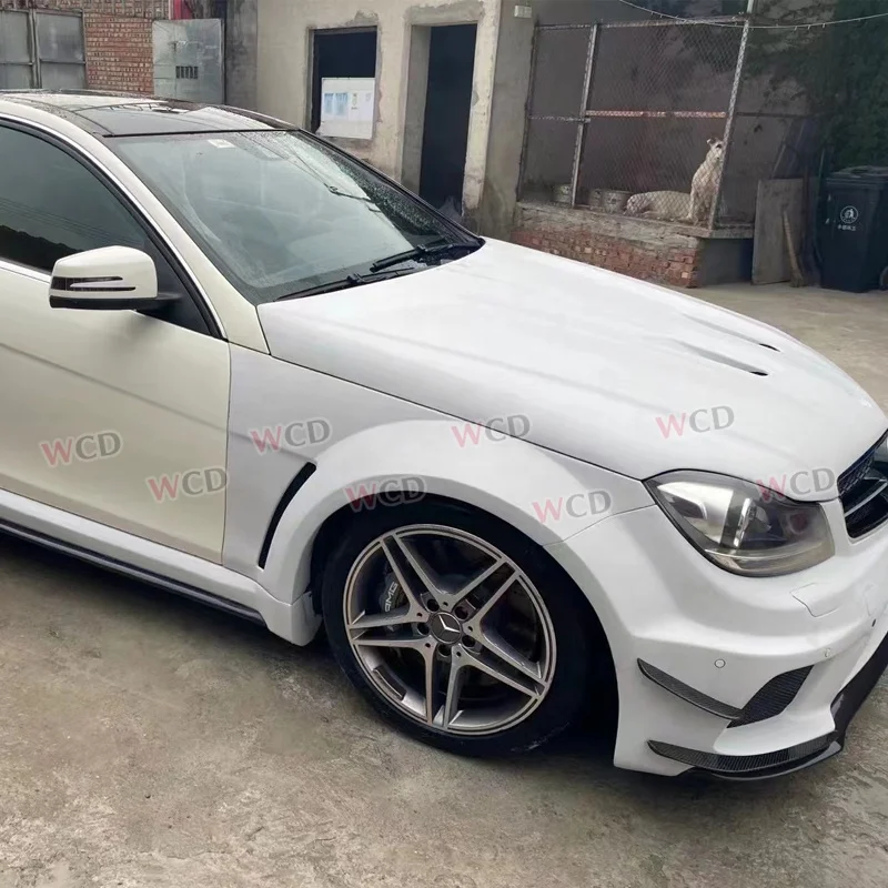 FRP Wide Body Kit for Mercedes Benz C-Class W204 C63 C200 C300 Black Series Style Front Bumper Side Skirts Fender Hood Rear bar