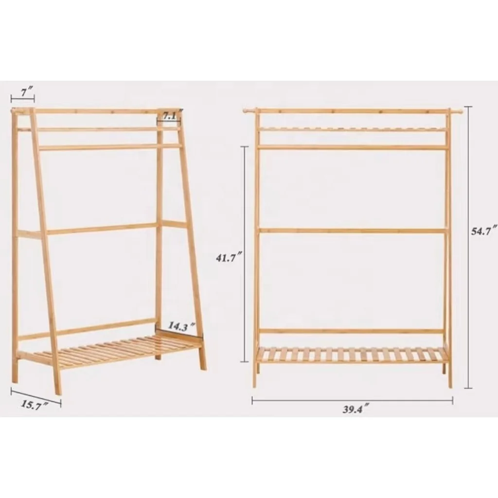 Coat Clothes Hanging Heavy Duty Rack with Top Shelf and Shoe Clothing Storage Organizer Shelves Good Price Bamboo Living Room