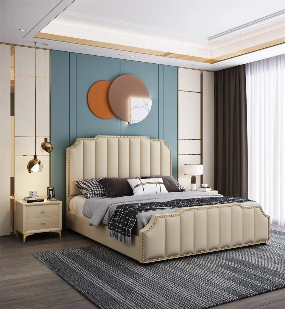 Luxury Modern Design Room furniture Upholster Twin Queen Beds Leather Storage Bed Wooden Frame King Size Double Beds With Drawer