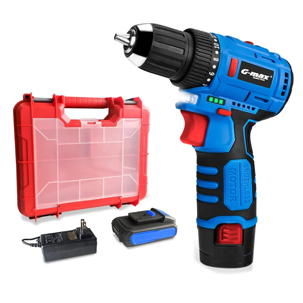 G-max Cordless Machine Power Tools  12V Brushless Motor Rechargeable Drill with LED Lighting