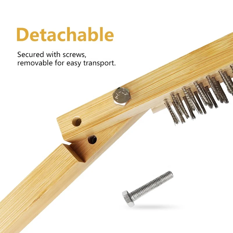 Detachable Bamboo Handle Grill Oven Cleaning Brush Pizza Board Pizza stone Cleaning Brush with Scraper