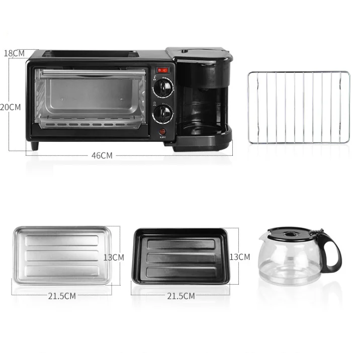 2021 New Multifunction 3 in 1 Breakfast Set Toaster Coffee Maker 3 in 1 Breakfast Maker With Toast Oven Coffee Pot Frying Pan