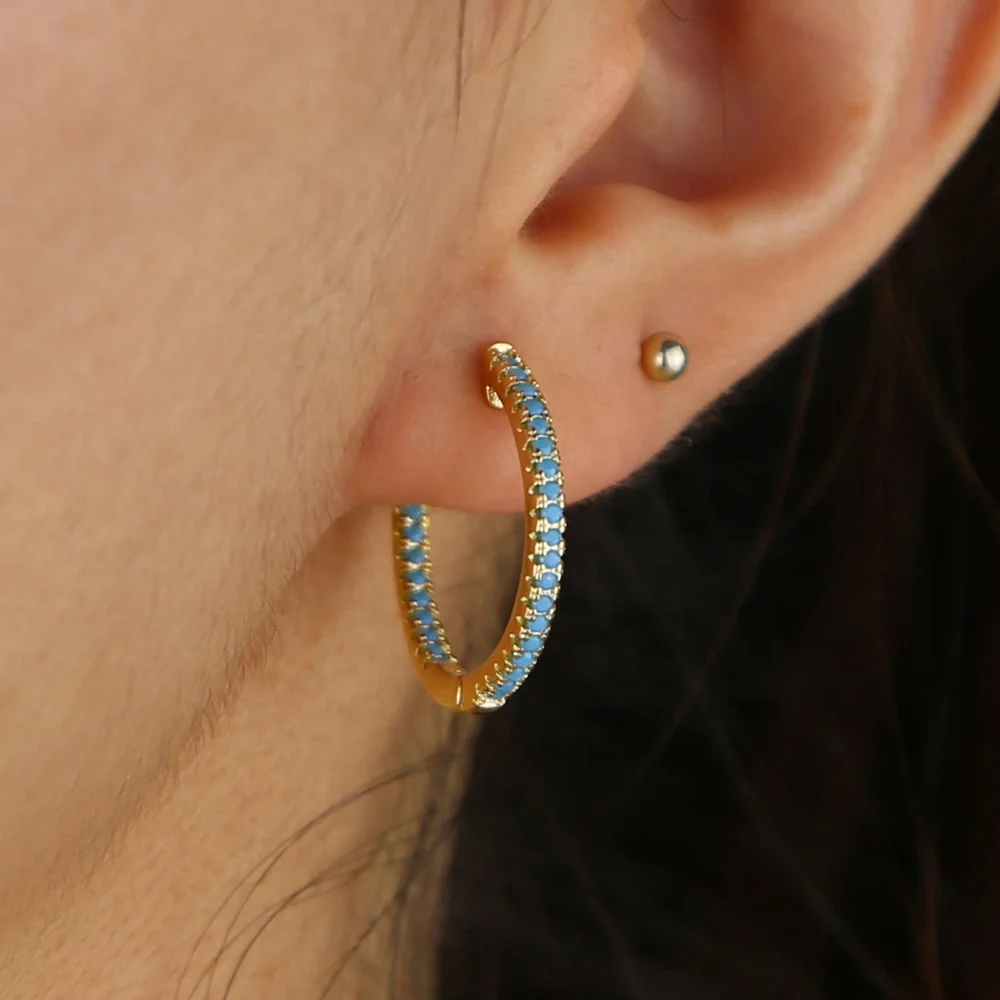 fashion earring design colorful cz Huggie hoops 22mm Medium sized Hoop earring for women