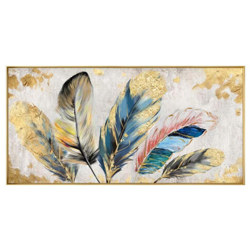 100% Real Hand Painted Animal Feather Oil Painting on Canvas, Abstract Colorful Feather Canvas Wall Art for Living Room Bedroom