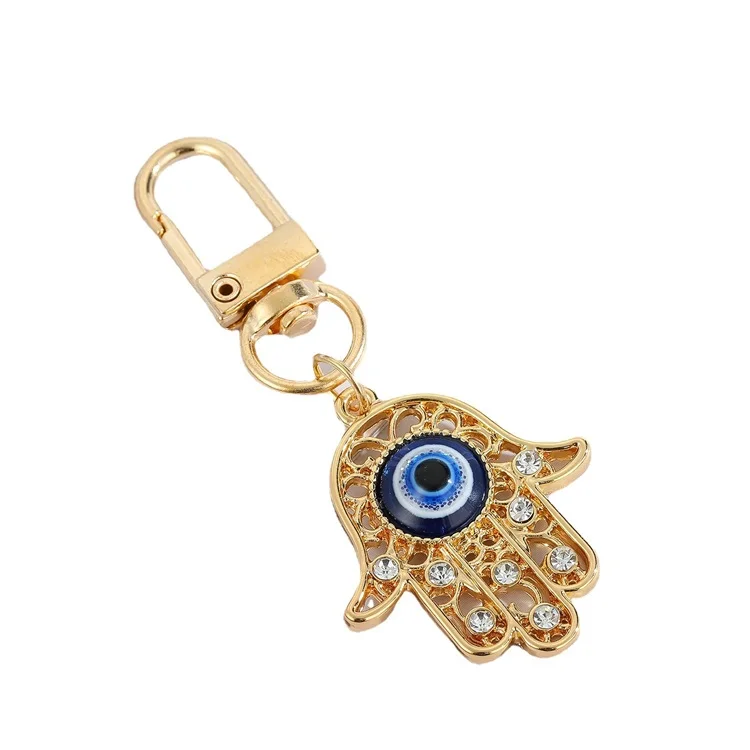 Key Chain Men Women Plated Gold Rhinestone Punk Blue Eye Pattern Hip Hop Fashion Korean Couple Key Ring Jewelry