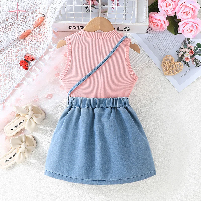 Little Girls summer sets solid sleeveless top denim skirts children clothes fashion two pieces clothing