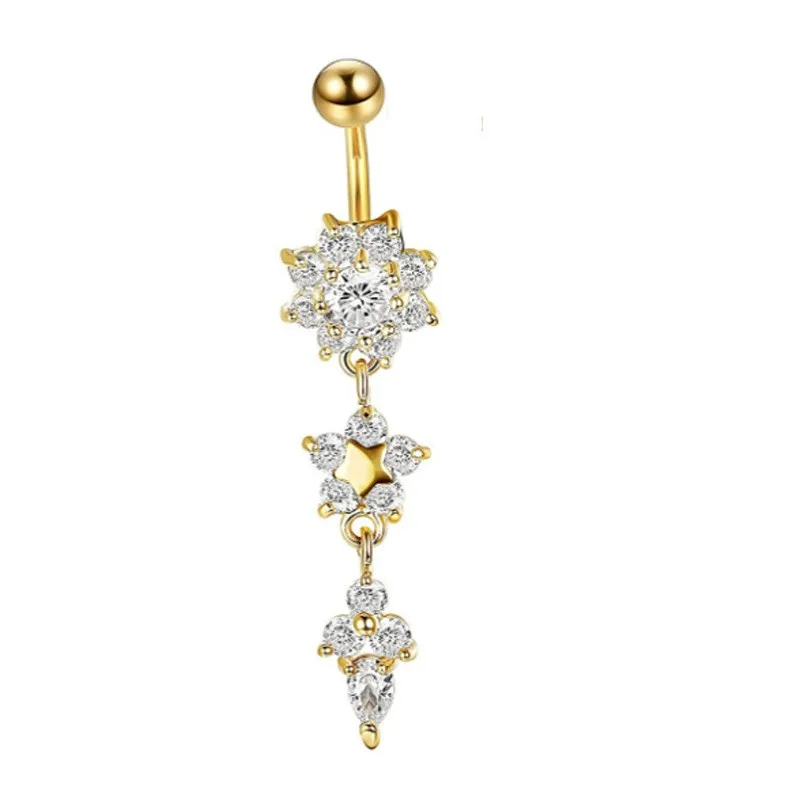 Sexy gold belly piercing navel ring flower pendant zircon flower navel ring Belly Button Ring