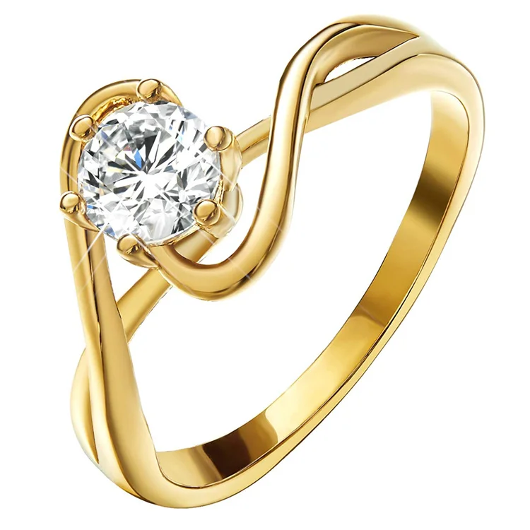 925 Sterling Silver Gold Plated Round Cubic Zircon Wedding Engagement Promise Ring