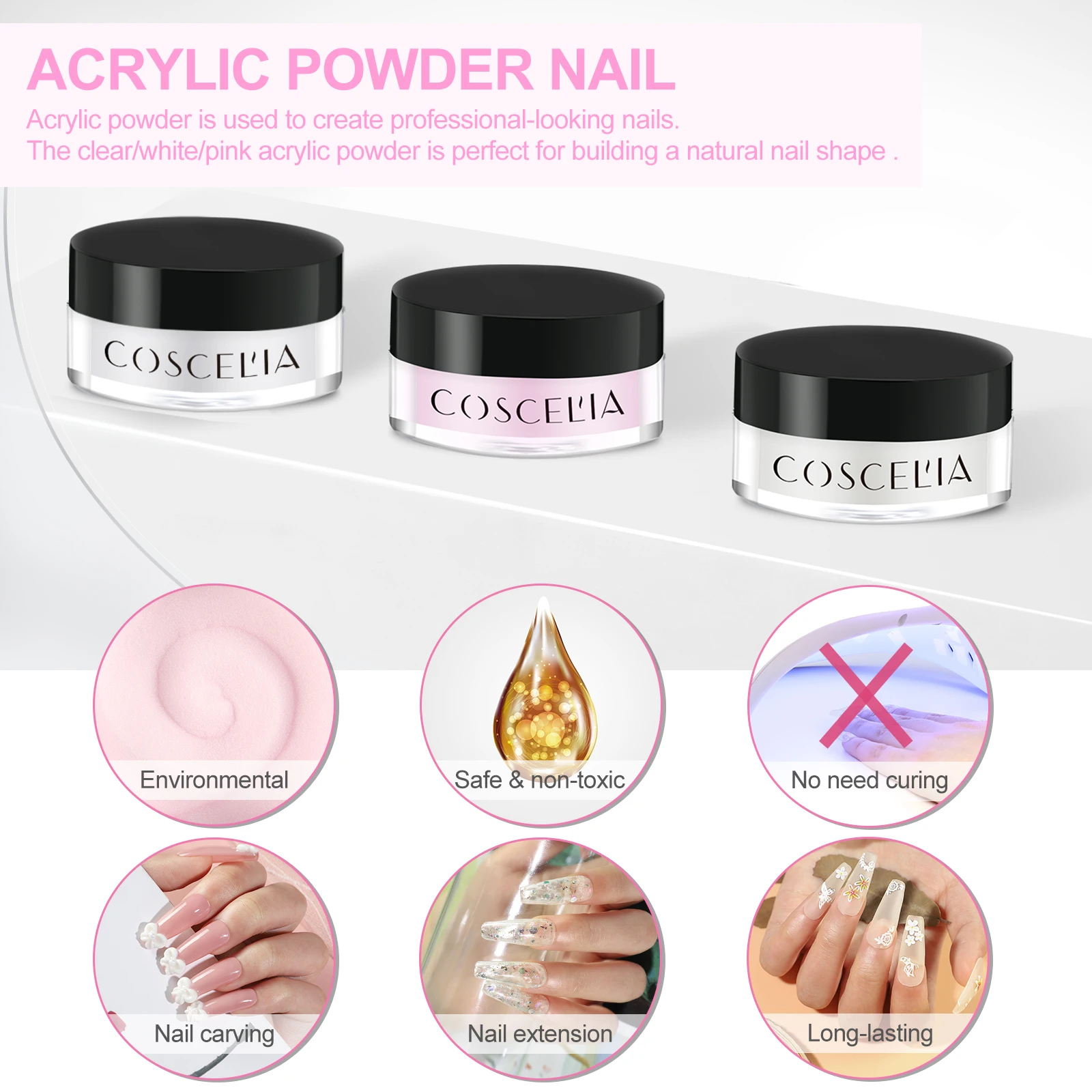 Acrylic Powder 6g Buttery Smooth Wholesale Polymer Powder Nude Pink Cover Nail Extension Fast Dry 3D Decoration Acrylic Powder