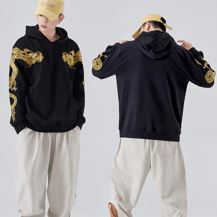 Vintage Dragon Embroidery Hooded Sweatshirt Men Girls Couple Tops Hoodie Jacket