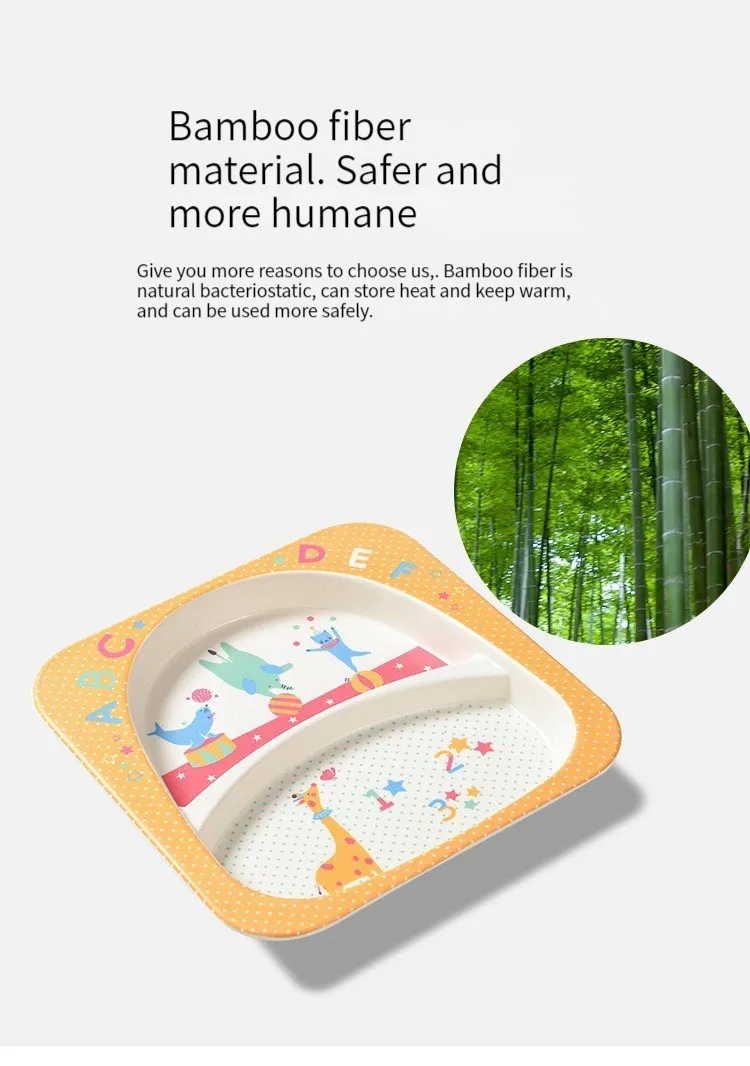 2022 New Bamboo Fiber Children Tableware Kids Plates and Bowls Biodegradable Baby Feeding Dishes 5pcs Cartoon Divided Plate Set