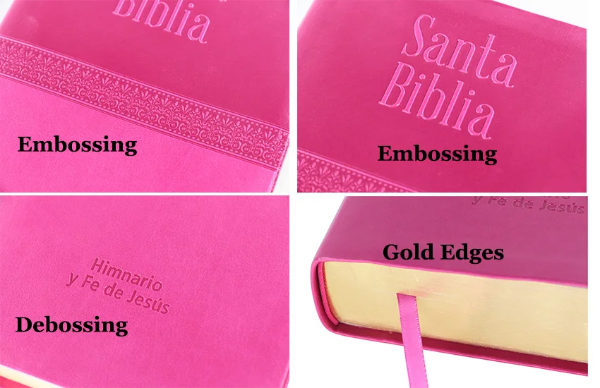 Santa biblia Reina Valera 1960 bible printing service customized PU leather spanish bible with gold edges