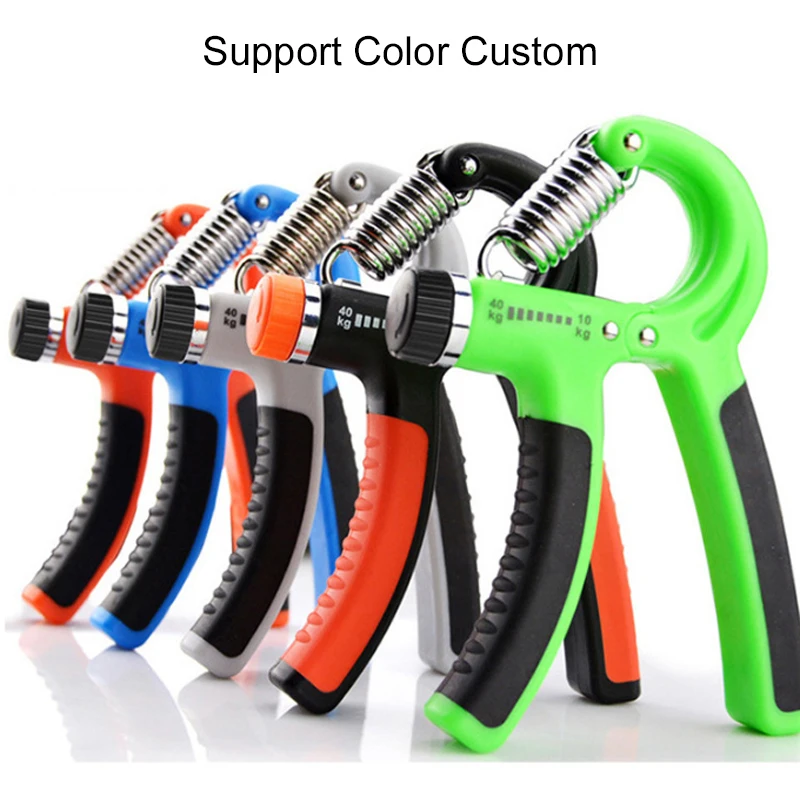 Support logo print gym fitness 5-60 kg adjustable alloy spring strength hand grip strengthener heavy duty anti slip