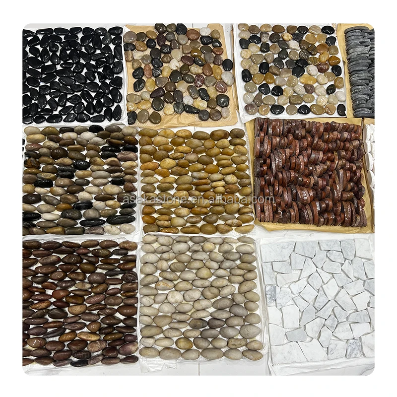 Wholesale natural Polished Mixed Standing river Pebble Stone Mosaic Tile for Paving floor wall outdoor garden home decoration