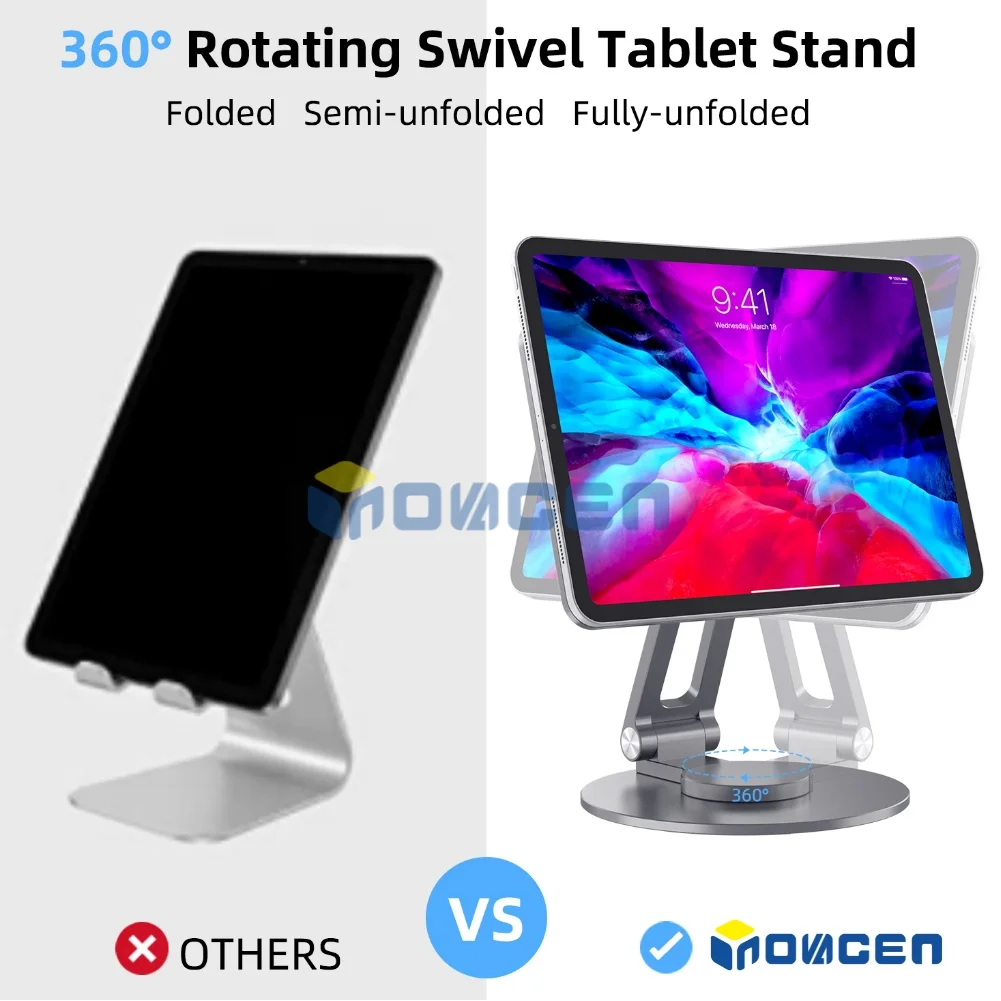 INOVAGEN Magnetic Tablet Stand Rotated Base;360 Rotation Height Adjustable Foldable Tablet Desk Holder