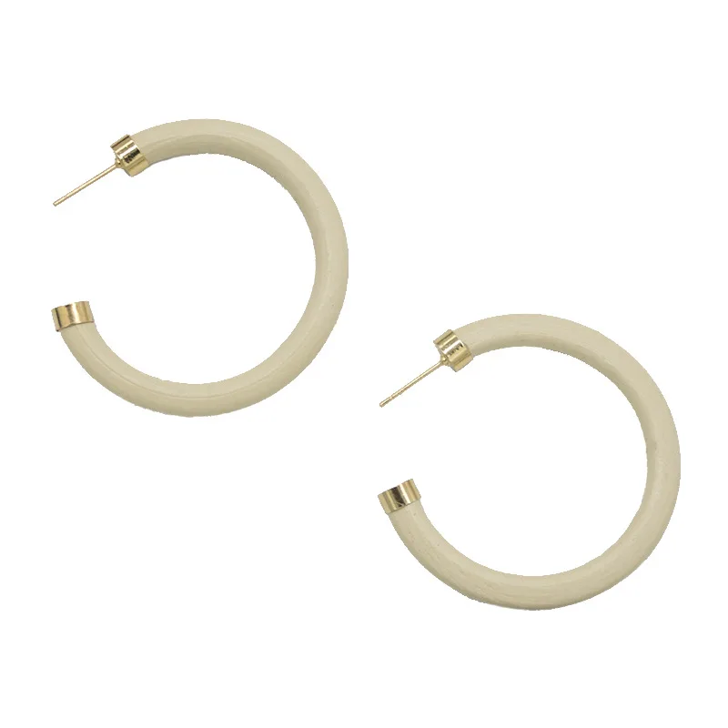  2021 Simple Exaggerated Design Jewelry Hollow Circle C Shaped Vintage Wooden Hoop Earrings For