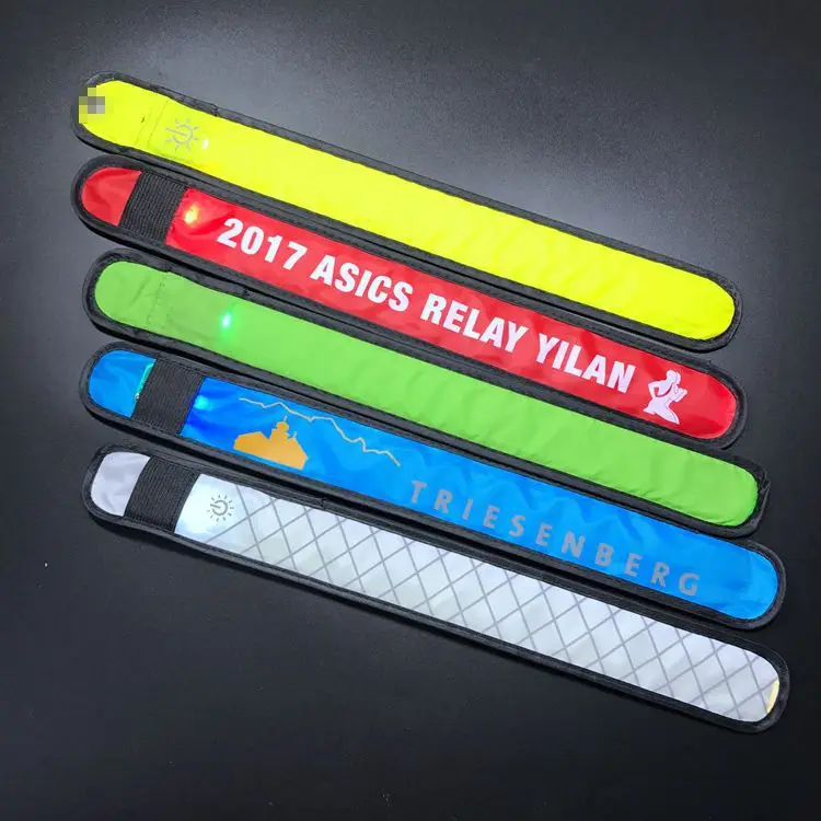 Outdoor supplies custom LOGO safety armband nylon glowing hand band LED slap bracelets for sports party