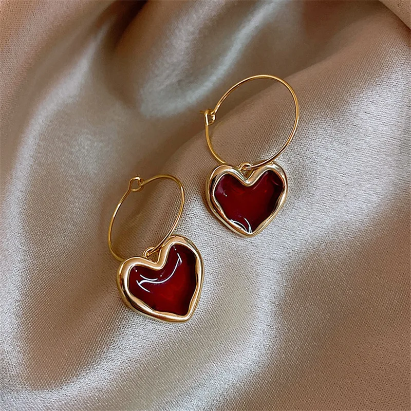 Wholesale Cheap Fashion Red Stone Heart Drop Earrings for Women