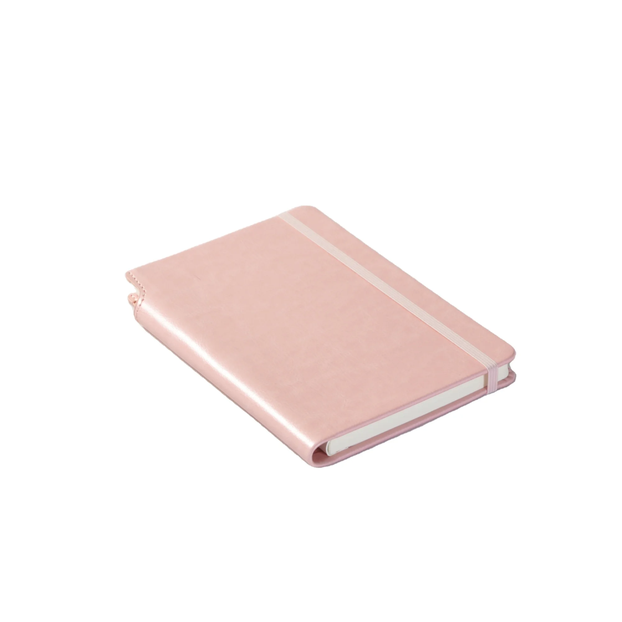 custom sketchbook printing, pink pu leather emboss logo recycled paper notebook b5 a5 with pen loop on cover spine