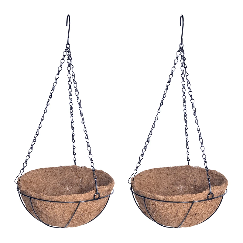 Round Metal Hanging Basket with Nature Coconut Fiber  Liner for Garden Planter Pot /set 2/set 3/set4
