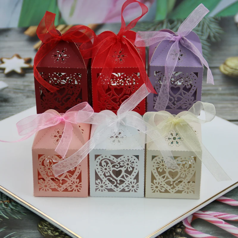 Laser Cut Heart Shape Design Candy Box Wedding Party Decoration Gift Box for Candy Chocolate Packing Box