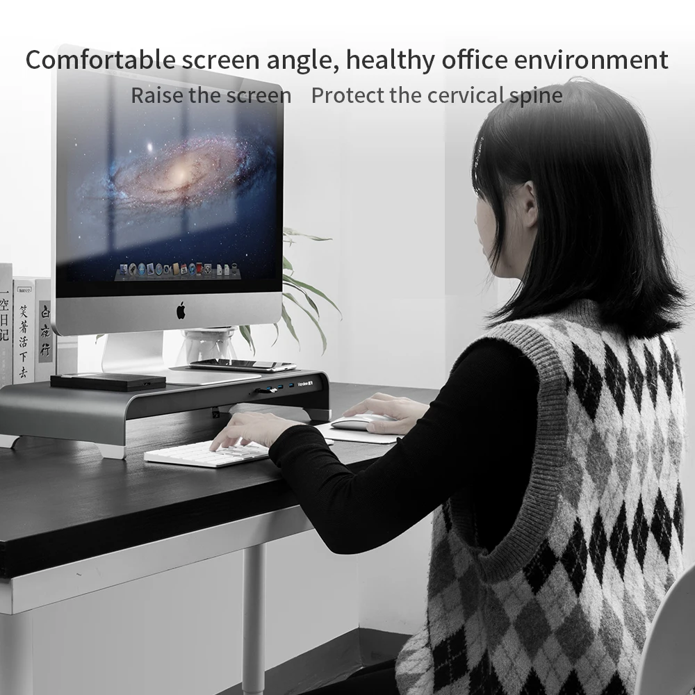 Vaydeer USB 3.0 Transfer Data and Charging Keyboard and Mouse Storage Desk Organizer Aluminum Monitor Stand