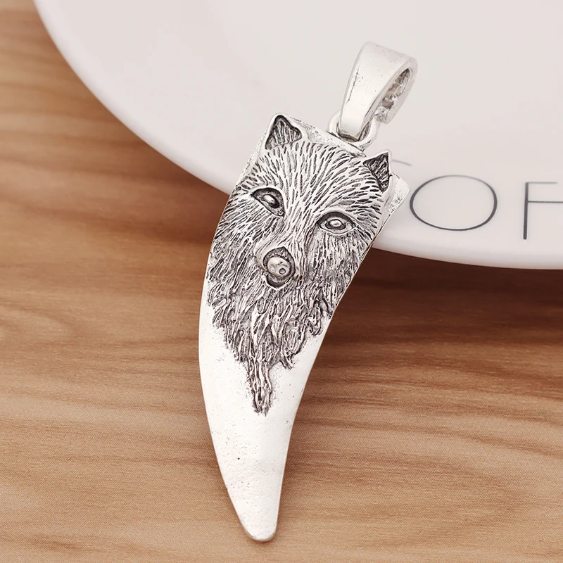 
Antique Silver Large Wolf Head Tooth Teeth Charms Pendants for Necklace Jewelry Making Findings 74x22mm 