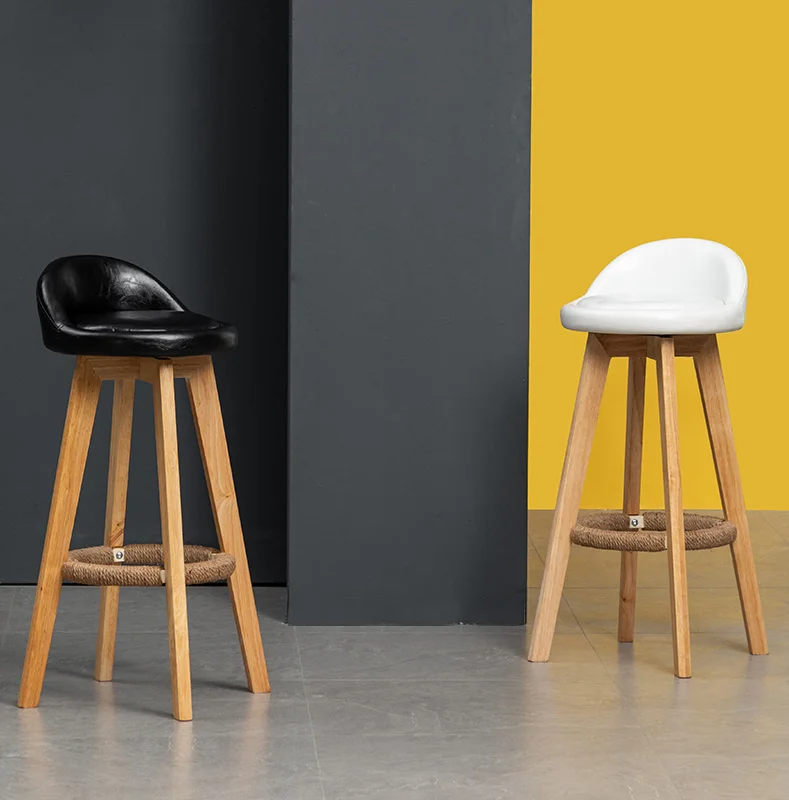 Wholesale Modern Solid Wood Bar Chair Wooden High Bar Stool with Fabric Upholstery