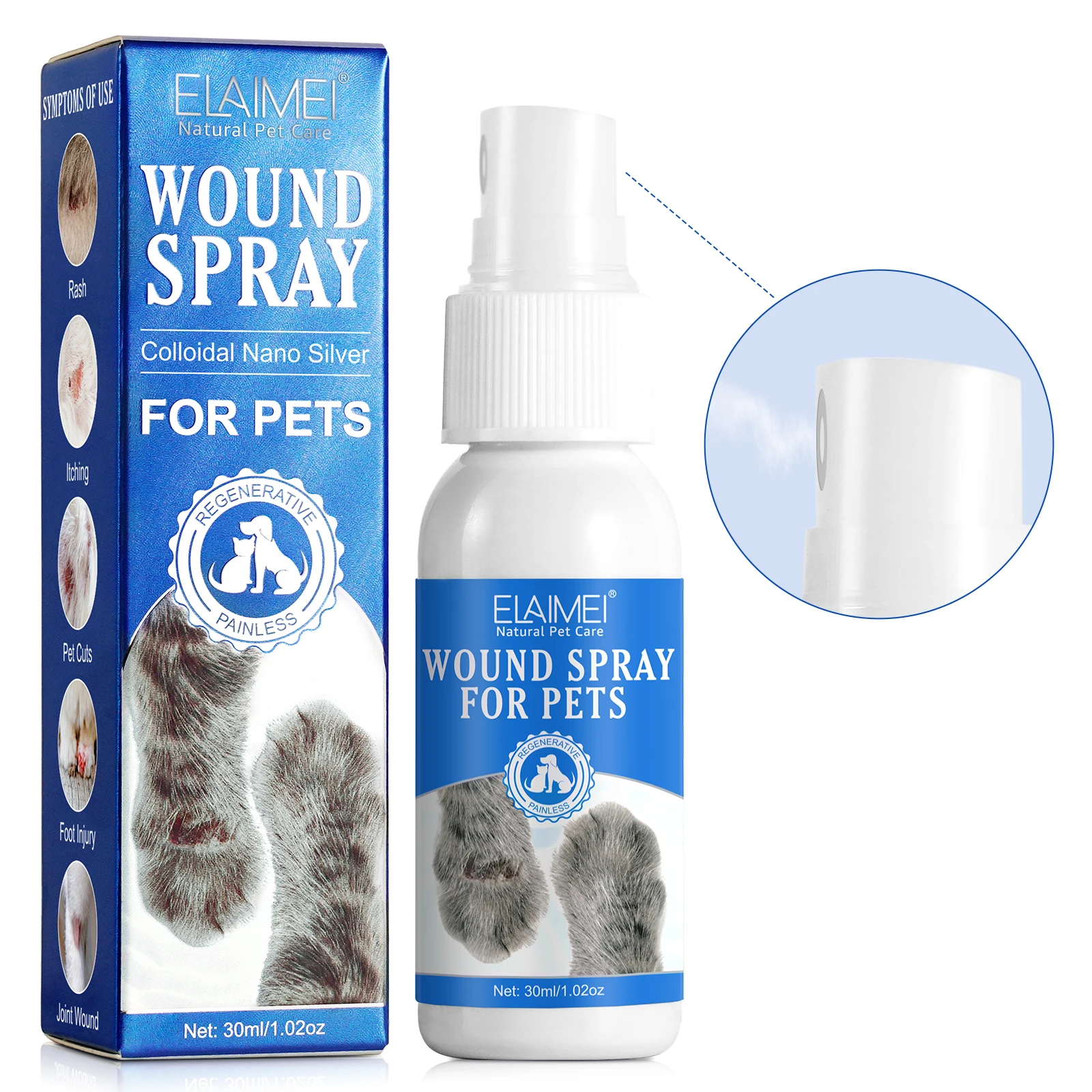 ELAIMEI Pain Relief Reduces Bleeding Fast Healing All Animal Wound And Skin Care Spray Cleans Pet Wound Care