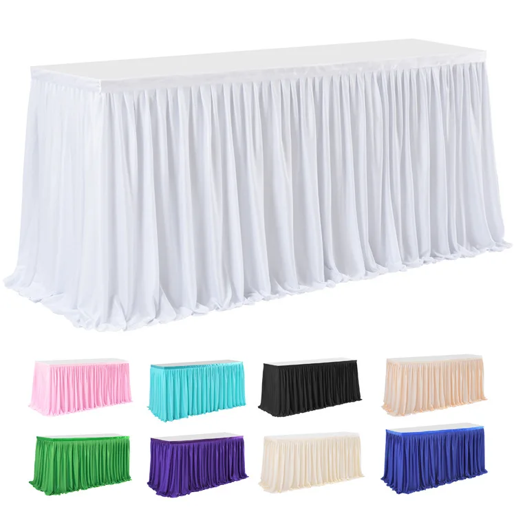 The table skirt designed with solid colored ruffles is suitable for hotel banquets birthdays outdoor wedding party decorations