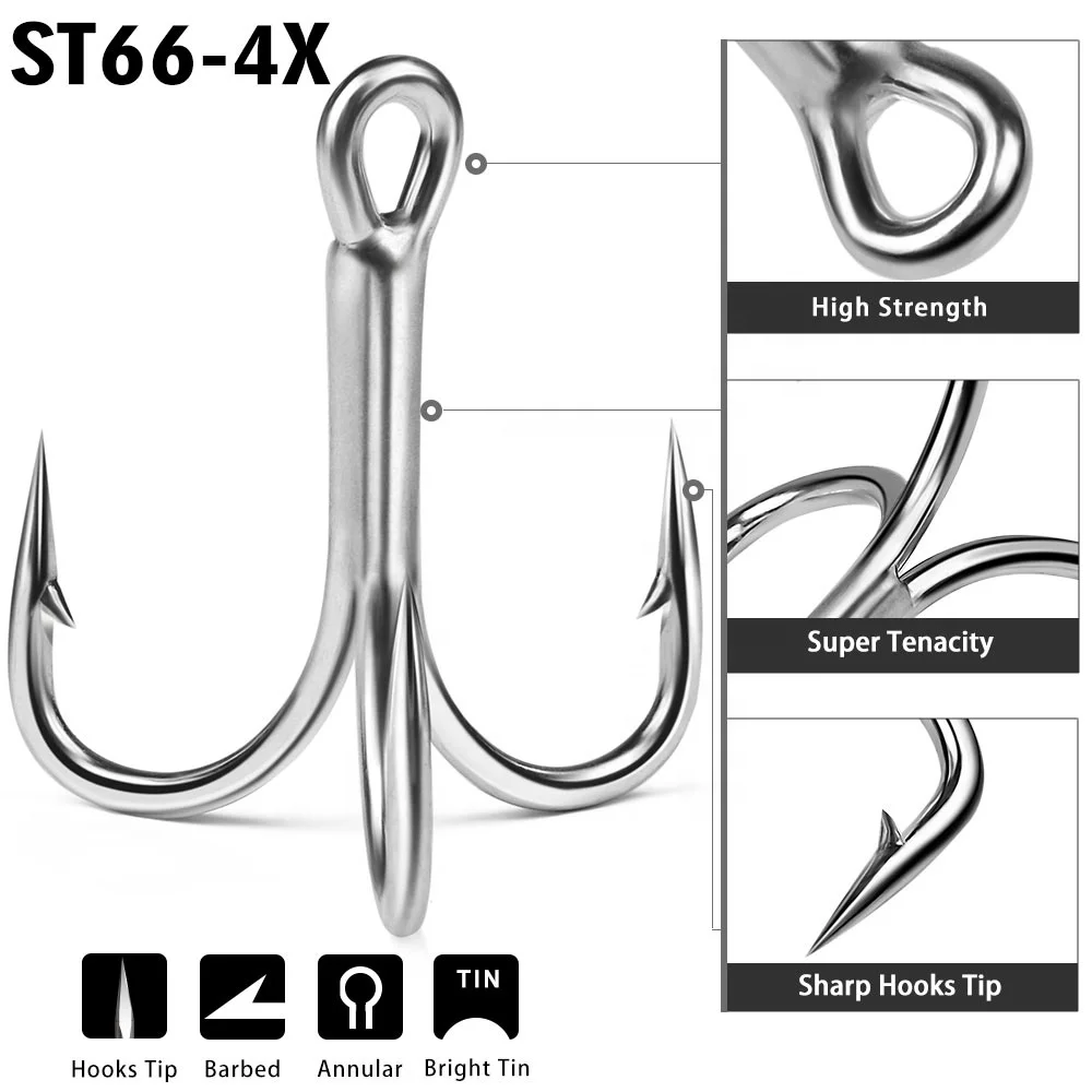 PROBEROS Super Strong 4X Treble Hook High Carbon Steel Fishing Hooks Bright Tin Hard Bait Accessaries Hook Wholesale