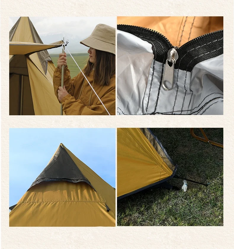 HISPEED Ultralight 2 Person Wind Valley Pyramid Tent Aluminium Poles Indian Teepee Tent Polyester Kamp Cadiri