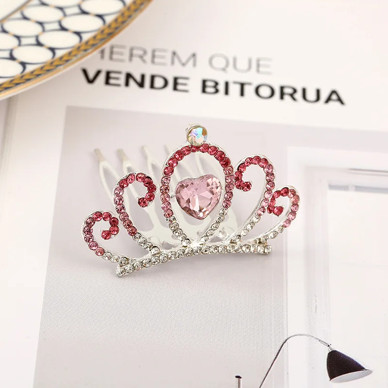 Girl crystal Love heart Children Birthday Performance crown Princess tiara with Comb Hair Headwear